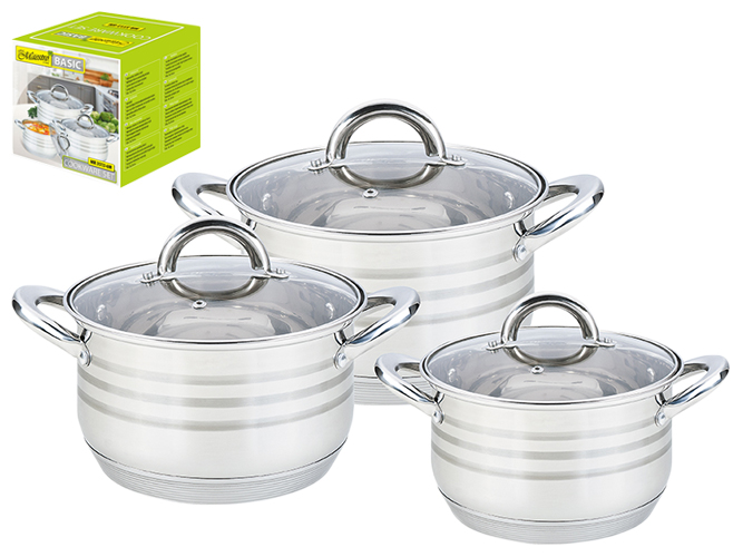 Maestro Tencere Seti, 9 Katmanlı Taban, Paslanmaz Çelik 2,1 – 2,9 – 3,9 L (6 Parça)